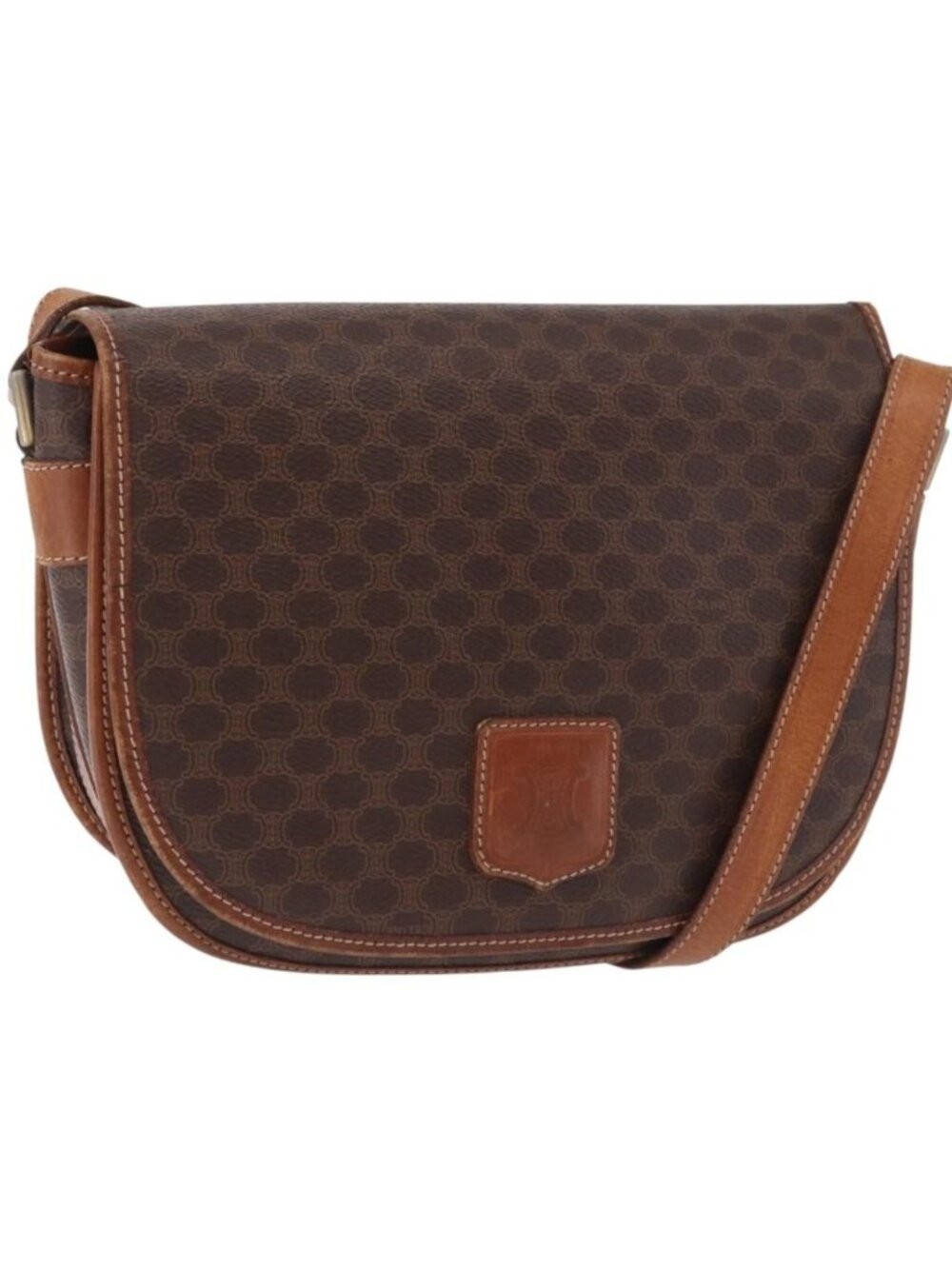CELINE Macadam Canvas Shoulder Bag PVC Leather Brown Gold